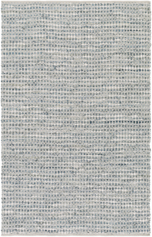 Jamie JMI-8001 Modern Cotton, Leather Rug JMI8001-913 Teal, Denim, Ice Blue, Beige 50% Cotton, 50% Leather 9' x 13'