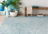 Jamie JMI-8001 Modern Cotton, Leather Rug JMI8001-913 Teal, Denim, Ice Blue, Beige 50% Cotton, 50% Leather 9' x 13'