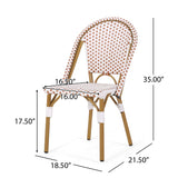 Noble House Elize Outdoor French Bistro Chair (Set of 4), Rust Orange, White, and Bamboo Finish