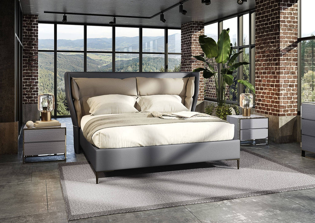 VIG Furniture Modrest Jolene - Eastern King Dark & Light Grey Leatherette Bed VGBBMA2013K-GRY-BED-EK