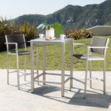 Noble House Cape Coral Outdoor 3 Piece Grey Wicker Bar Set with Glass Table Top