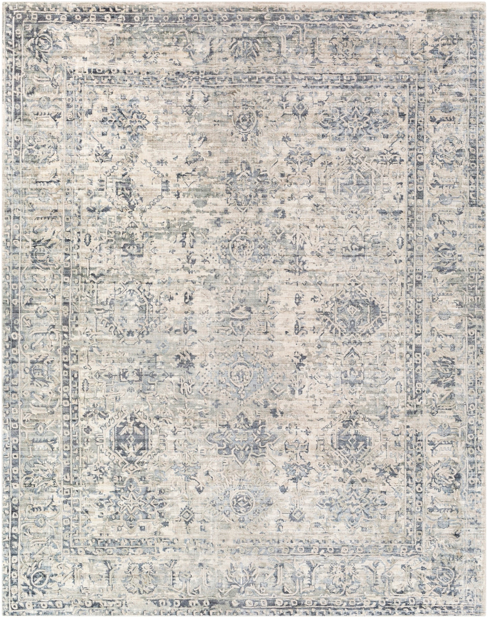 Jordan JOR-2301 Traditional Viscose Rug JOR2301-81012 Dark Blue, Denim, Khaki, Cream 100% Viscose 8'10" x 12'