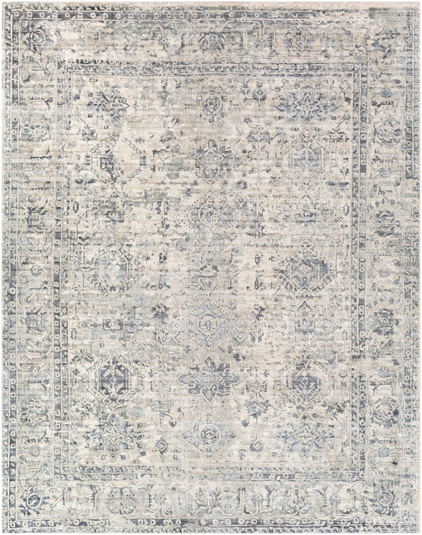 Jordan JOR-2301 Traditional Viscose Rug JOR2301-810 Dark Blue, Denim, Khaki, Cream 100% Viscose 8' x 10'