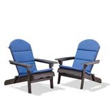 Malibu Outdoor Acacia Wood Folding Adirondack Chairs with Cushions (Set of 2), Dark Gray and Navy Blue