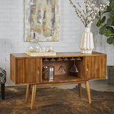 Edlyn Mid Century Light Oak Finished Wood Bar Cabinet Noble House