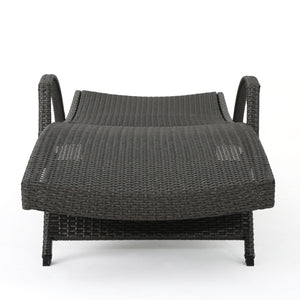Salem Outdoor Grey Wicker Armed Chaise Lounge with Caramel Water Resistant Cushion Noble House
