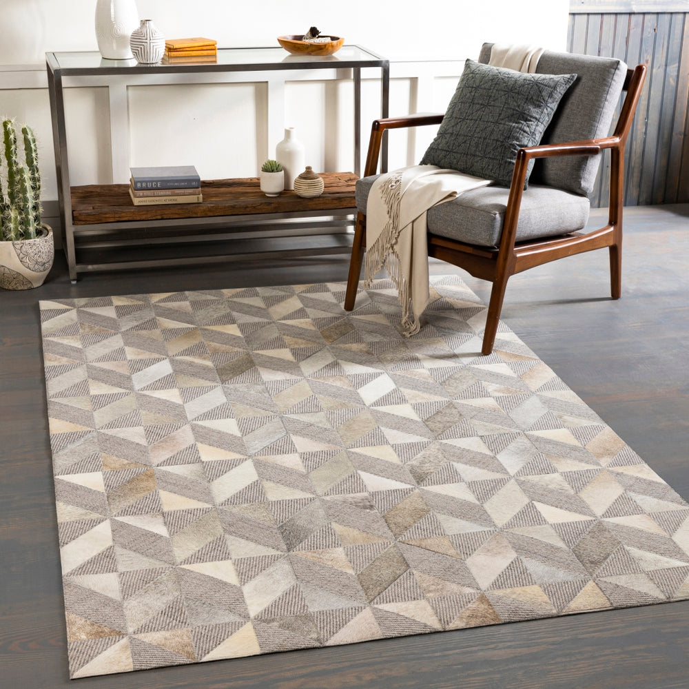 Jardin JRD-2301 Modern Wool, Leather Rug JRD2301-912 Light Gray, Medium Gray, Cream, Beige 60% Wool, 40% Leather 9' x 12'