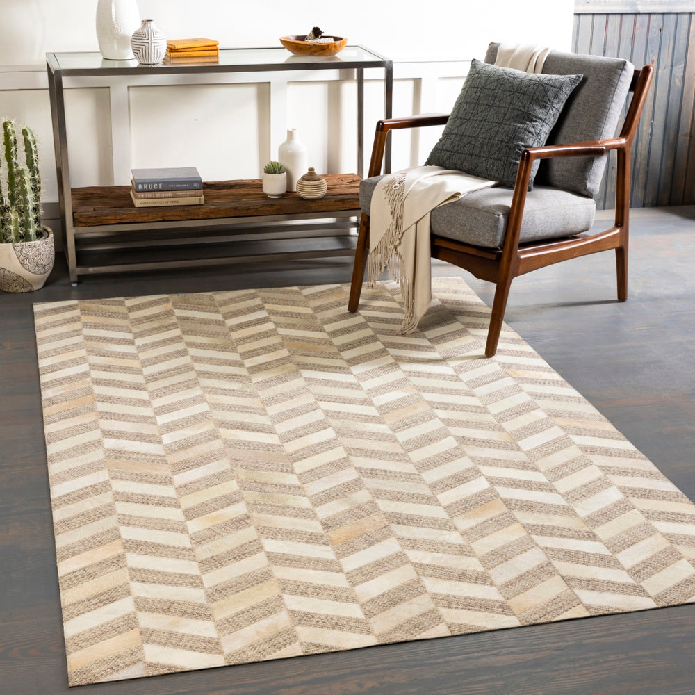Jardin JRD-2304 Modern Wool, Leather Rug JRD2304-912 Light Gray, Beige, Ivory, Taupe, Dark Brown 60% Wool, 40% Leather 9' x 12'