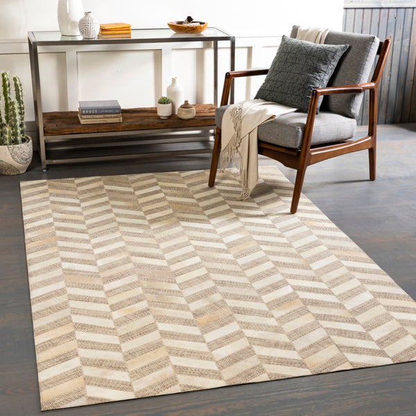 Jardin JRD-2304 Modern Wool, Leather Rug JRD2304-912 Light Gray, Beige, Ivory, Taupe, Dark Brown 60% Wool, 40% Leather 9' x 12'
