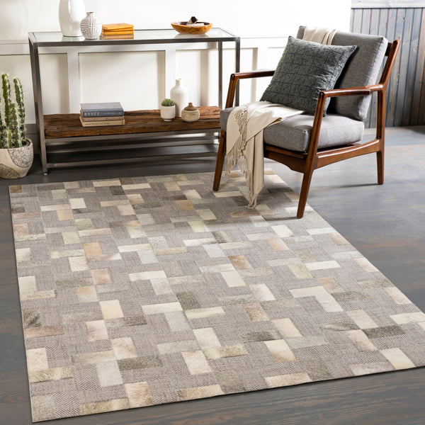 Jardin JRD-2305 Modern Wool, Leather Rug JRD2305-912 Light Gray, Medium Gray, Cream, Beige 60% Wool, 40% Leather 9' x 12'