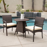 Noble House Peterson Outdoor 3-piece Wicker Bistro Set with Cushions