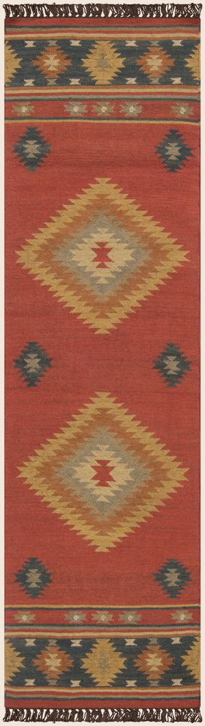 Jewel Tone JT-1033 Rustic Wool Rug JT1033-312 Dark Red, Navy, Camel, Clay, Dark Brown, Tan, Taupe 100% Wool 3' x 12'