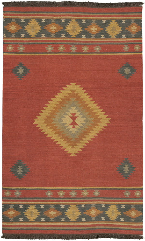 Jewel Tone JT-1033 Rustic Wool Rug JT1033-58 Dark Red, Navy, Camel, Clay, Dark Brown, Tan, Taupe 100% Wool 5' x 8'