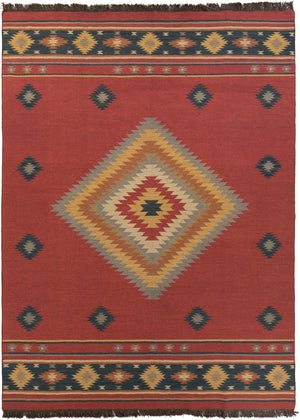 Jewel Tone JT-1033 Rustic Wool Rug JT1033-811 Dark Red, Navy, Camel, Clay, Dark Brown, Tan, Taupe 100% Wool 8' x 11'