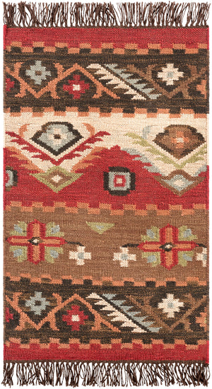 Jewel Tone JT-8 Rustic Wool Rug JT8-913 Khaki, Dark Red, Dark Brown, Rose, Sage 100% Wool 9' x 13'