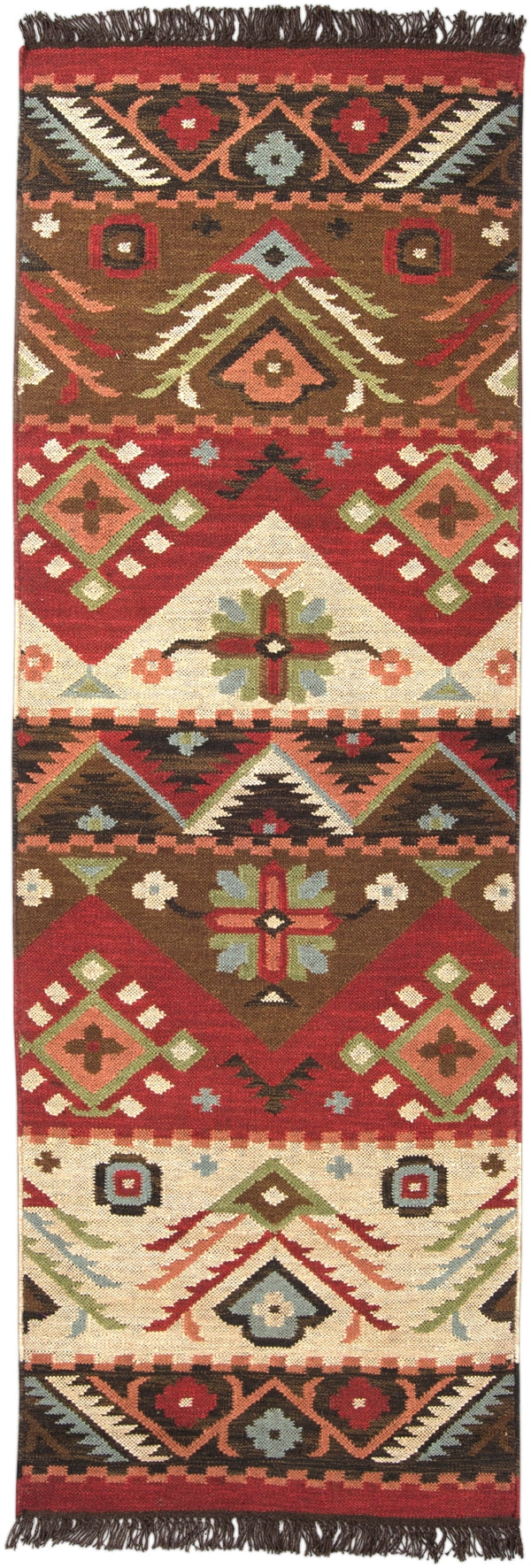Jewel Tone JT-8 Rustic Wool Rug JT8-268 Khaki, Dark Red, Dark Brown, Rose, Sage 100% Wool 2'6" x 8'