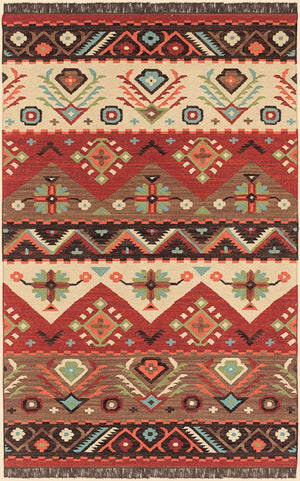 Jewel Tone JT-8 Rustic Wool Rug JT8-58 Khaki, Dark Red, Dark Brown, Rose, Sage 100% Wool 5' x 8'