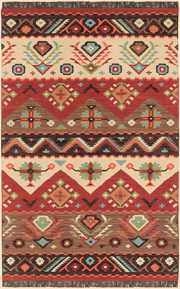 Jewel Tone JT-8 Rustic Wool Rug JT8-58 Khaki, Dark Red, Dark Brown, Rose, Sage 100% Wool 5' x 8'