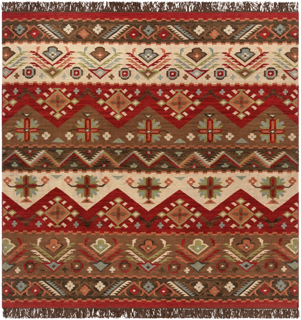 Jewel Tone JT-8 Rustic Wool Rug JT8-8SQ Khaki, Dark Red, Dark Brown, Rose, Sage 100% Wool 8' Square