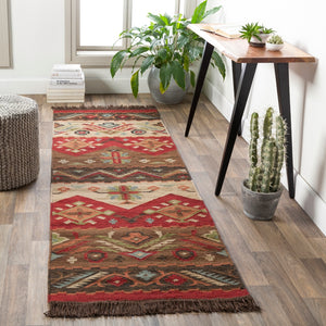 Jewel Tone JT-8 Rustic Wool Rug JT8-28 Khaki, Dark Red, Dark Brown, Rose, Sage 100% Wool 2' x 8'