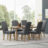 Bunce Contemporary Fabric Dining Chairs with Nailhead Trim (Set of 6), Charcoal and Natural Noble House