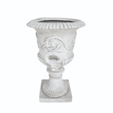 Adonis Outdoor Traditional Roman Chalice Garden Urn Planter with Lion and Floral Accents, Antique White Noble House