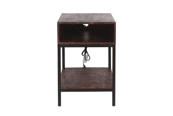 Porter Designs Lakewood Solid Wood with Power Ports Transitional End Table Dark Brown 05-190-26-0809