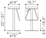 Zuo Modern Soda Plywood, Stainless Steel Modern Commercial Grade Barstool White, Silver Plywood, Stainless Steel