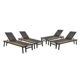 Waterloo Outdoor Mesh and Aluminum Chaise Lounge with Side Table - Set of 4