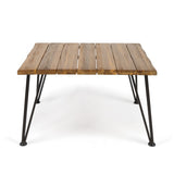 Zion Outdoor Industrial Teak Finish Acacia Wood Coffee Table with Rustic Metal Finish Iron Frame Noble House