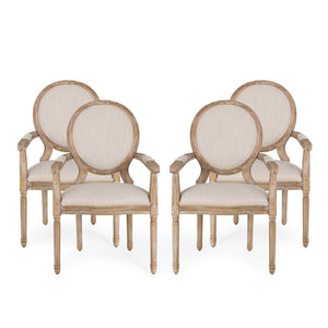 Judith French Country Wood Upholstered Dining Chair, Beige and Natural Noble House