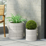 Morelos Outdoor Small and Large Cast Stone Planter Set, Antique White Noble House