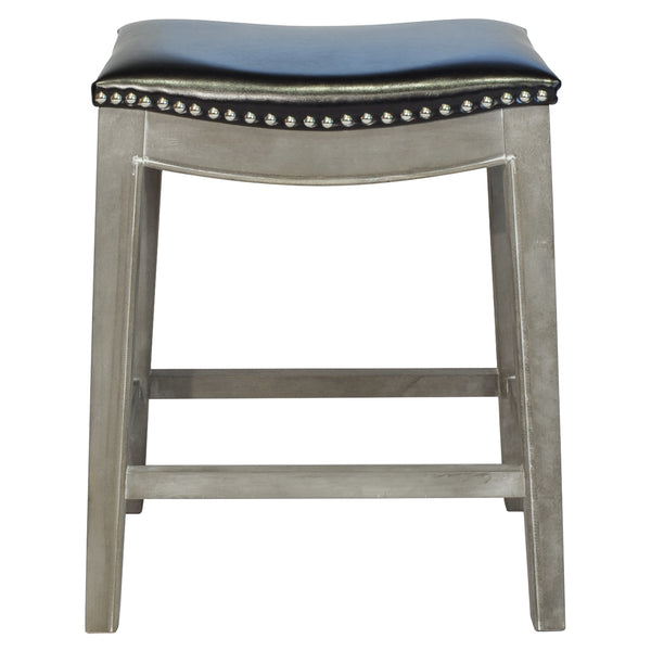 Elmo Bonded Leather Counter Stool Black, Mystique Gray Legs 198625B-23KD New Pacific Direct