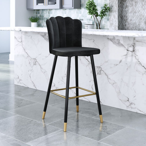 Zuo Modern Zinclair 100% Polyester, Plywood, Steel Modern Commercial Grade Barstool Black, Gold 100% Polyester, Plywood, Steel