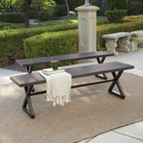 Noble House Rolando Outdoor Brown Aluminum Dining Bench with Black Steel Frame (Set of 2)