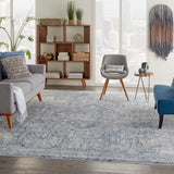 Nourison Silken Weave SLW02 Floral Machine Made Power-loomed Indoor Area Rug Blue/Ivory 10' x 13'4" 99446752451