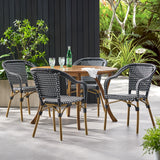 Cecil Outdoor French Bistro Chairs, Black, White, and Wood Print Noble House