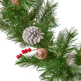 9-foot Mixed Spruce Pre-Lit Warm White LED Artificial Christmas Garland with Frosted Branches, Red Berries and Pinecones