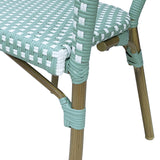 Cecil Outdoor French Bistro Chairs, Light Teal, White, and Wood Print Noble House