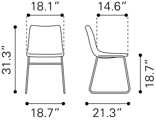 Zuo Modern Smart 100% Polyurethane, Plywood, Steel Transitional Commercial Grade Dining Chair Set - Set of 2 Vintage Espresso, Black 100% Polyurethane, Plywood, Steel