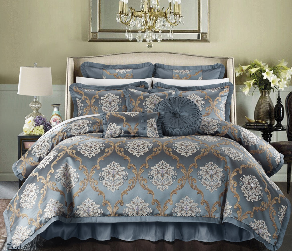 Aubrey Blue Queen 9pc Comforter Set