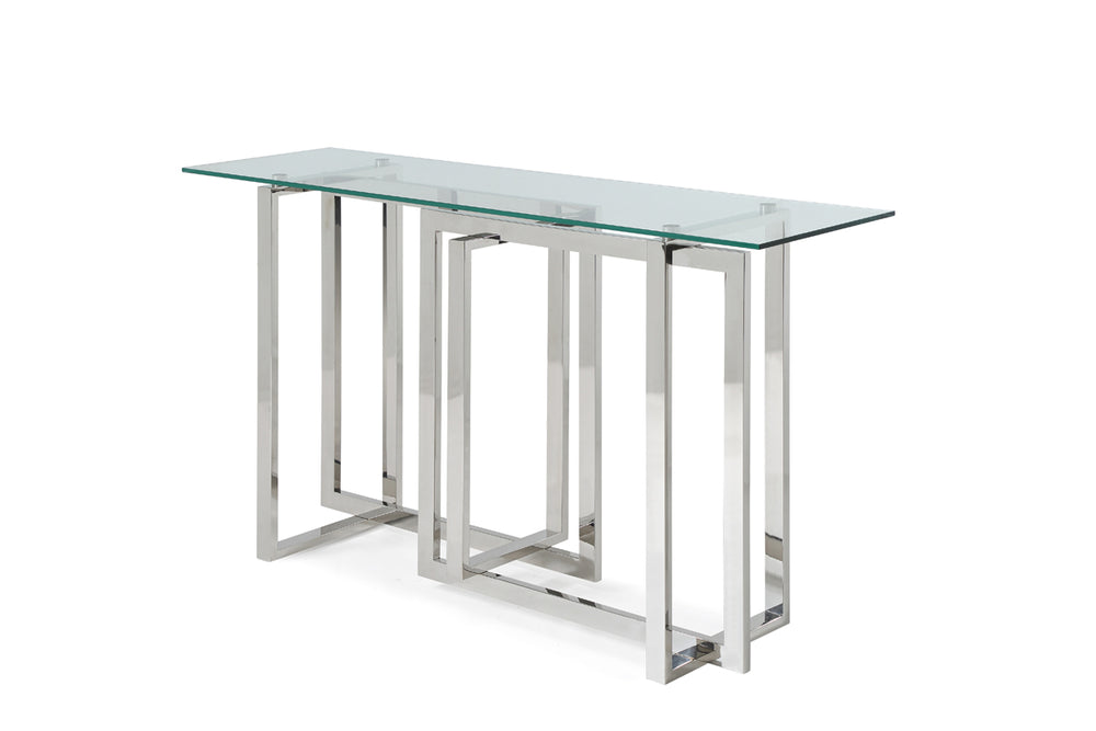 VIG Furniture Modrest Valiant Modern Glass & Stainless Steel Console Table VGVCK856