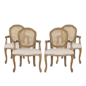 Noble House Mina French Country Wood and Cane Upholstered Dining Chair (Set of 4), Beige and Natural