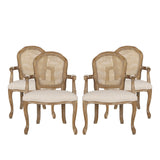 Noble House Mina French Country Wood and Cane Upholstered Dining Chair (Set of 4), Beige and Natural