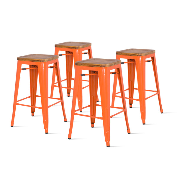 Metropolis Backless Counter Stool Set of 4 - Stylish Pine Wood Top, Stackable Bistro Design for Home