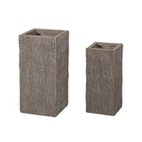 Littell Outdoor Medium and Small Cast Stone Planters, Brown Wood - Set of 2
