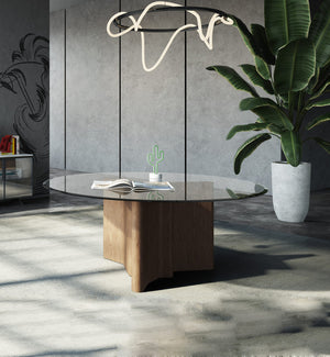 VIG Furniture Modrest Kaye - Modern Walnut + Glass 71" Round Dining Table VGBBMI2102A-BRN-DT