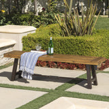 Catriona Outdoor Teak Finished Acacia Wood Bench with Rustic Metal Accents Noble House