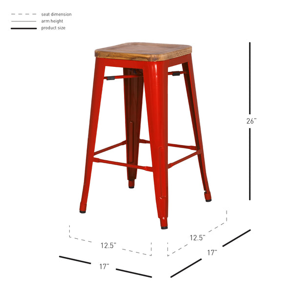 Metropolis Backless Counter Stool Set of 4 - Stylish Pine Wood Top, Stackable Bistro Design for Home