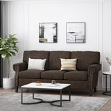 Burkehaven Contemporary Fabric 3 Seater Sofa with Nailhead Trim, Brown and Dark Brown Noble House